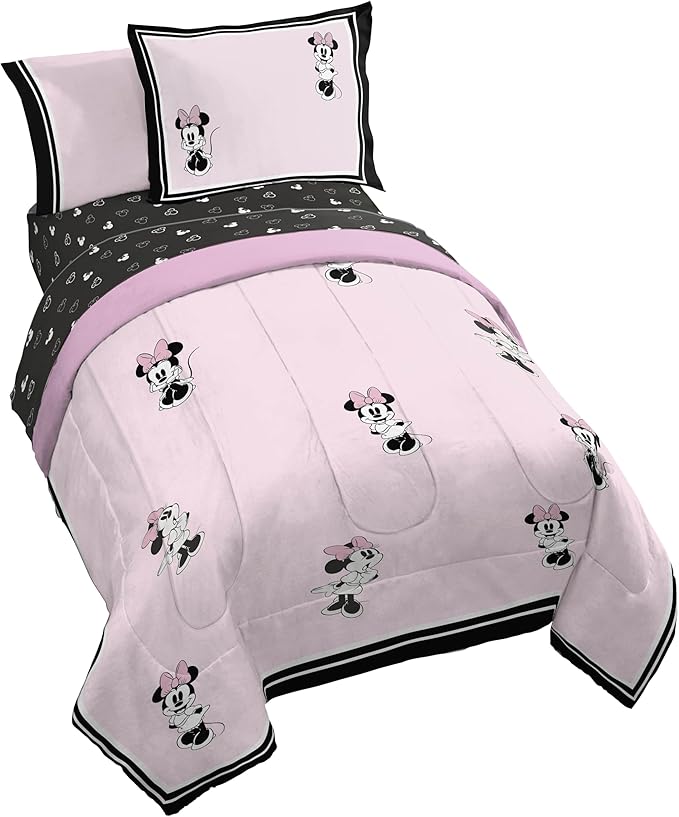 Jay Franco Kids Comforter Set Includes Sheets and Pillow Covers - Soft and Cozy Bed Set for Stylish Room Decor, Official Licensed Bedding, Multi - Minnie Mouse, 5 Piece Twin