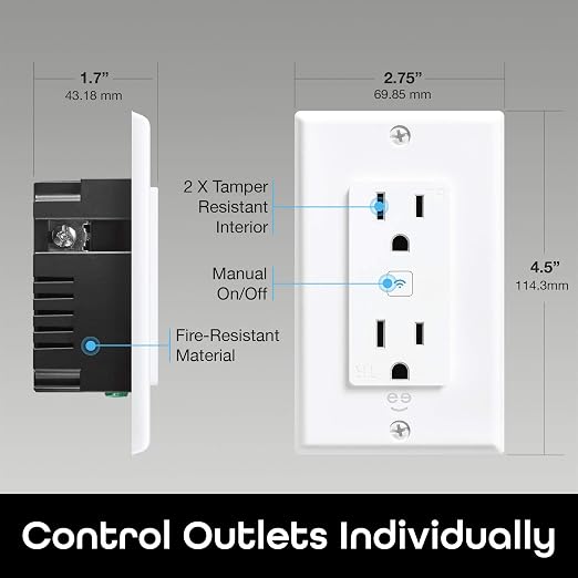 Geeni Smart WiFi in-Wall Outlet, White, 2 Outlets – No Hub Required – Smart Outlet Works with Amazon Alexa, Google Home, Requires 2.4 GHz WiFi
