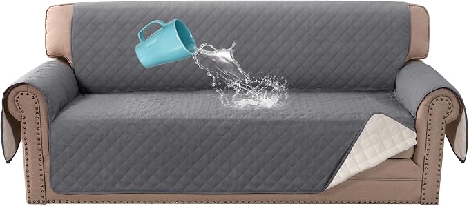 H.VERSAILTEX Couch Cover for 3 Cushion Couch Sofa Cover for Dogs 100% Waterproof Furniture Protector Cover with Elastic Straps for Pet Cat(Sofa, Rocket Gray)