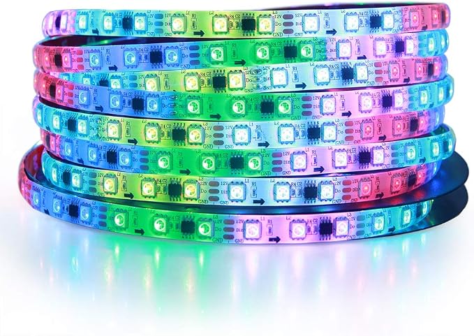 ALITOVE WS2811 12V RGB IC Addressable LED Strip Lights 16.4ft 300LEDs IP65 | with VHB Heavy Duty Self-Adhesive Back, Waterproof Programmable LED Light Strip, 12 Volt Flexible Cuttable Pixel Strip Light
