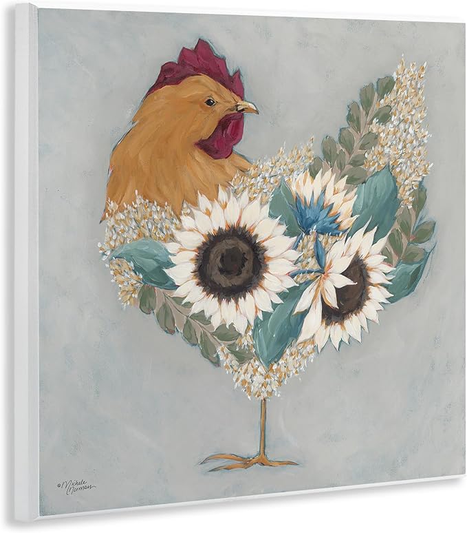 Rooster Floral Blossom, 12 x 12 Inch Mounted Print on Wall Plaque | Stupell Industries · By Michele Norman · Ready to hang · Farmhouse country charm for any room · Made in USA