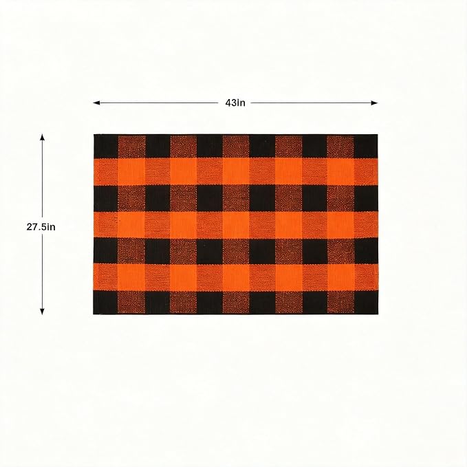 Halloween Orange and Black Buffalo Plaid Rug, 2'4'' x 3'7'' Indoor Outdoor Durable Rug, Spooky Accent Mat for Halloween Indoor Outdoor Decor, Living Room, Porch, Patio, Entryway