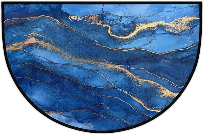 Blue Marble Half Round Door Mat Semi Moon Rug Fireplace Carpet Area Rugs | Blue Marble Non Slip Absorbent Half Circle Mat Carpet for Indoor Outdoor Patio Kitchen Bathroom Entryway Home Decor