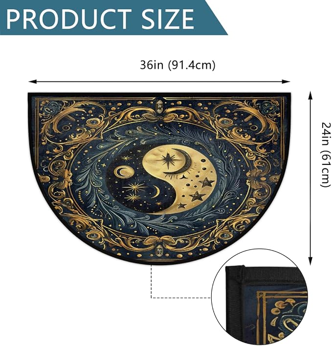 Ethnic Yin Yang Half Round Door Mat Non-Slip Semi Circle Rug Washable Half Moon Floor Rug Absorbent Bathroom Area Rugs for Outdoor Indoor Fireplace Mat Entryway Kitchen Decor Rugs