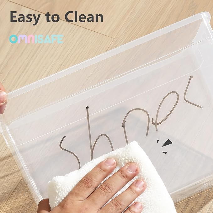 Stackable Plastic Storage Shoebox, BPA-Free Nestable Container with Latching Lid to Organize Shoes, See-Through Box for Home and Office, Multi-Purpose Storage Case, Clear Bins (10 Pack 6 Quart)
