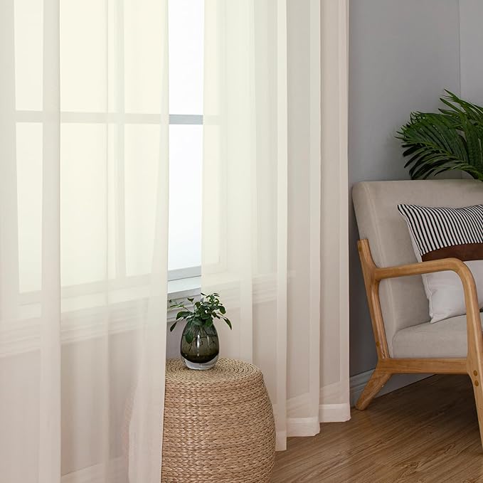 Lecloud Cream Sheer Curtains 84 Inches Long 2 Panels Set, Elegant Light - Image 7
