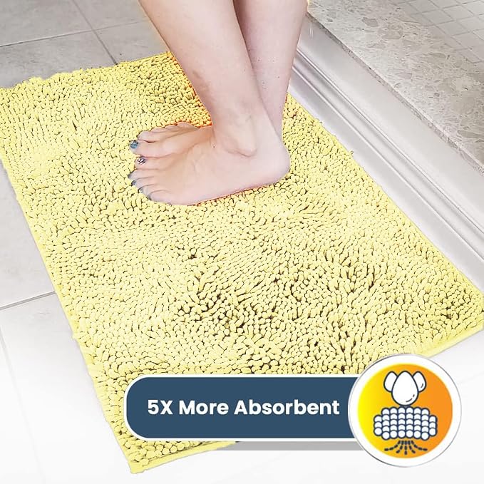 Muddy Mat® | Super Water Absorbent Door Mat Indoor, Microfiber Quick Dry Chenille Entryway Rug, Slip Resistant Front Door Mat, Indoor Mats for Entryway, Machine Washable Pet Rug, Yellow 32" x 70"