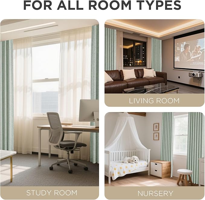 Joydeco Blackout Curtains for Bedroom - 90 Inch Long 100% Light Blocking 2 Panels Sage Green Drapes, Thermal Insulated Room Darkening Curtains, Linen Textured for Living Room, Rod Pocket & Back Tabs
