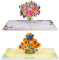 Paper Love Pop Up Cards 2 Pack - Includes 1 Floral Arrangement and 1 Sunflowers, For All Occasions, Mother Day, Birthday, Just Because- Includes Envelope and Note Tag