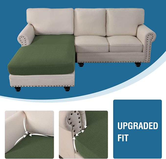 H.VERSAILTEX Sectional Couch Covers 1 Piece Chaise Slipcover L Shape Separate Cushion Couch Cover for Both Left/Right Sectional Couch (Seat Only: 1 Chaises, Bronze Green)