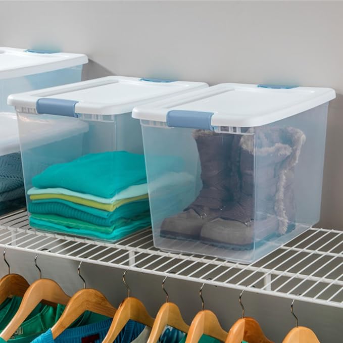 Sterilite Latching Box with Lids for Home and Office, 25 Quart, 24-Pack | Heavy-Duty and Stackable Plastic Containers with Latches for Closet, Cabinet, Bedroom, Bathroom and Dorm Room Organization