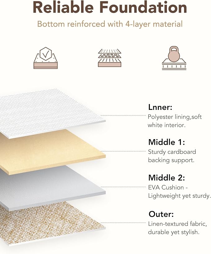 13x15x13 Inch Large Storage Bins with Cotton Rope Handles 6-Pack | Foldable, Top support of metal frame, Bottom with Cardboard Support, Fabric Cube Storage Bins for Closet, White Khaki
