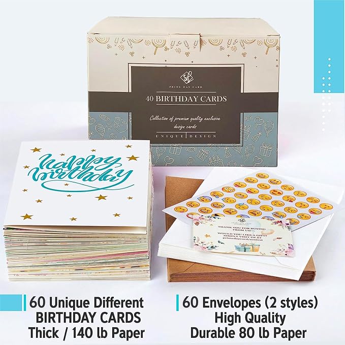 Office Birthday Cards for Employees & Coworkers 5x7 – Happy Birthday Cards Assortment, Bulk Birthday Cards with Envelopes, Professional Greeting Messages Inside, 60-Count Box Variety