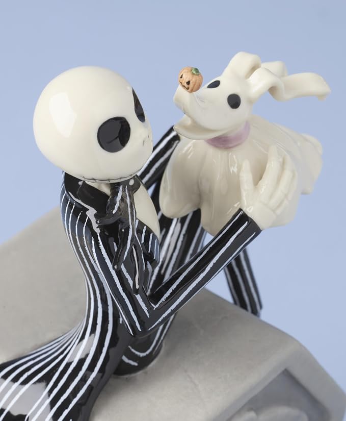 Lenox Halloween Nightmare Before Christmas Jack Skellington Figurine | porcelain, 10 inch height | requires 3 aaa batteries | collectible gift for disney and nightmare before christmas fans