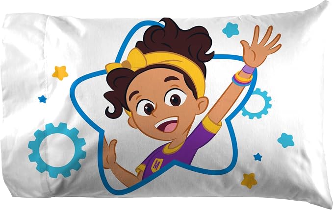 Jay Franco Kids Sheet Cartoon Set with Fitted, Flat Sheets & Pillow Cover - Ultra-Soft Bedding with Pillowcase for Room Decor, White - Blippi, 3 Piece Toddler