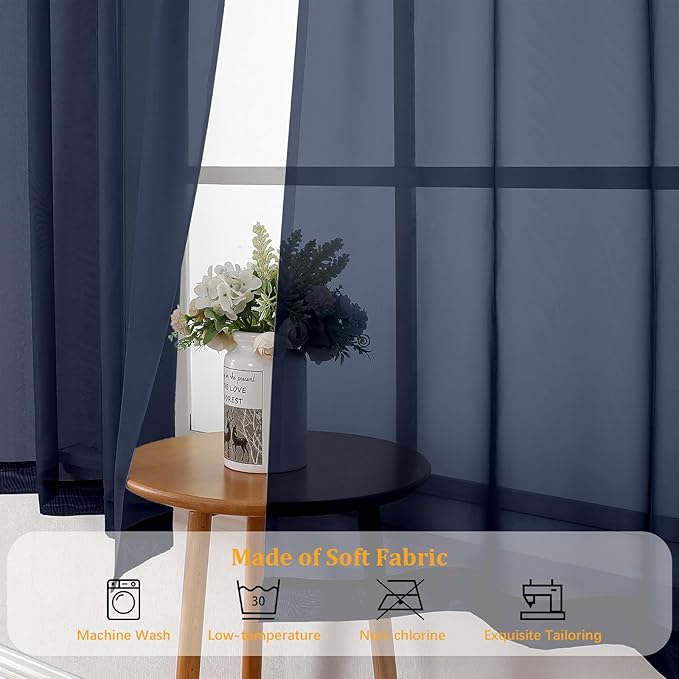 Gwine Navy Blue Sheer Curtains 63 Inch Length - Image 7
