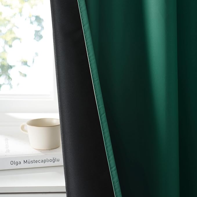 RYB HOME 100% Blackout Bathroom Curtains Over Sink 30 inches Long, Heat & UV Blocking Total Room Darkening Noise Reducing Curtains for Basement RV Campers, Dark Green, 2 Panels Set