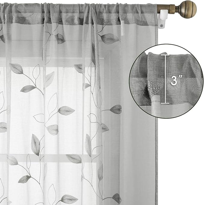 HOMEIDEAS Light Grey/Gray Sheer Curtains 52 X 84 Inches Long 2 Panels - Image 5