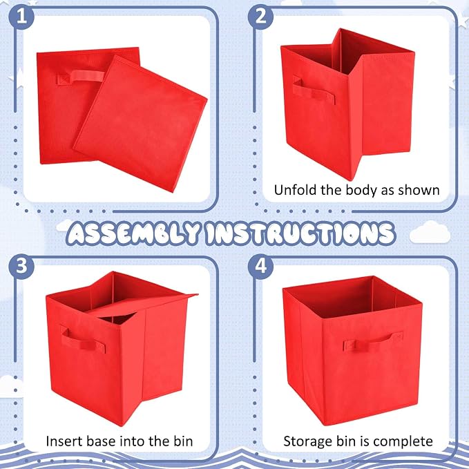 Yinder 12 Pcs Cube Storage Bin 10.5''x10.5''x11'' Storage Bins for Playroom Decor Colorful Bins for Kids Foldable Baskets for Nursery Organizer Boxes Fabric Boxes(Navy Blue, Red, Yellow)