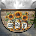 Sunflower Half Round Doormat Semi Circle Rug Half Moon Rug Entryway Mat | Wood Sunflower Washable Non Slip Outdoor Floor Rug Kitchen Mat for Indoor Outdoor Bathroom Fireplace Bath