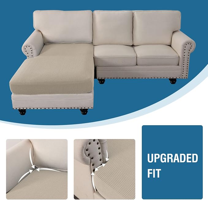 H.VERSAILTEX Sectional Couch Covers 1 Piece Chaise Slipcover L Shape Separate Cushion Couch Cover for Both Left/Right Sectional Couch (Seat Only: 1 Chaises, Island Fossi)