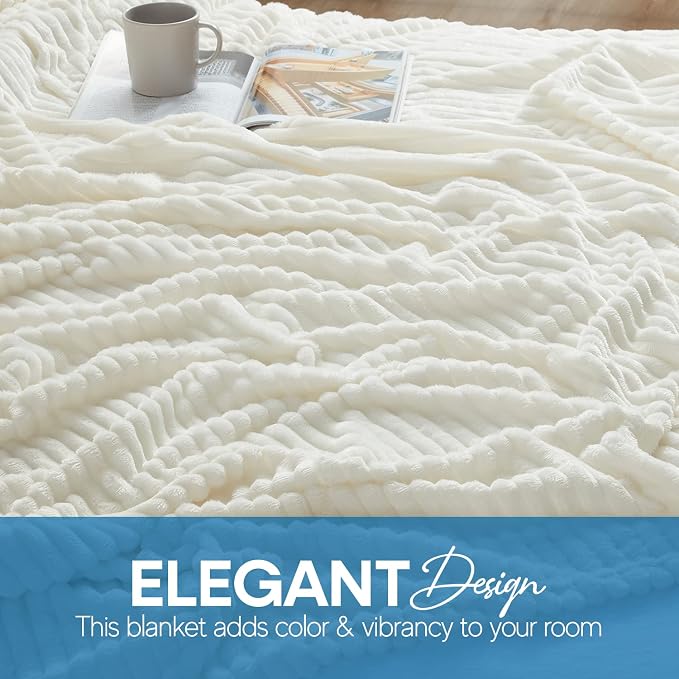Nestl Microfiber White Throw Blanket, 50x60 inches, Lightweight Cut Plush, Fuzzy Blankets and Throws for Sofa, Bed Fleece Throw Blankets, Soft, Cozy, Breathable, Machine Washable