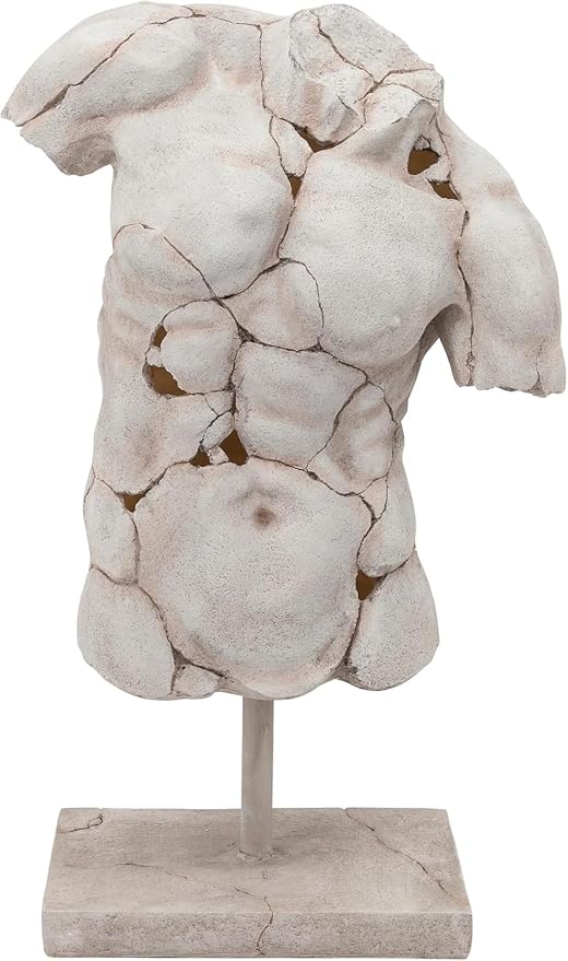 Resin Male Torso Sculpture – Contemporary Figurine, Accent for Bookshelf Styling, Coffee Tables, Shelves or Entryways – Artistic Home Decor Object for Living Room or Office - 25", White