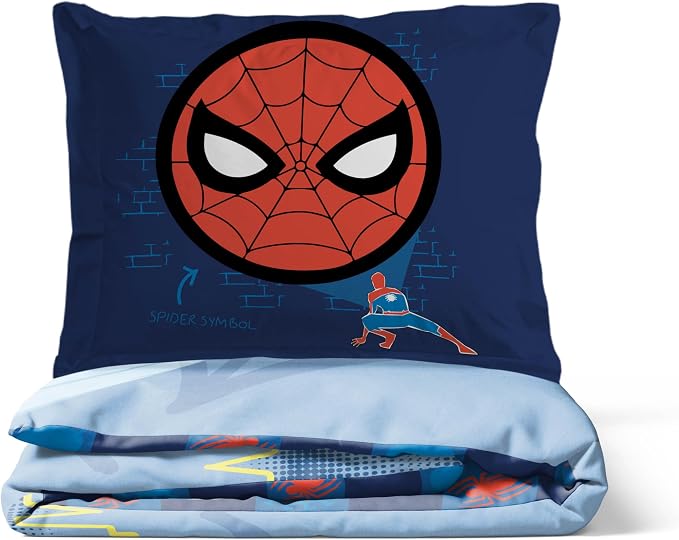 Jay Franco Kids Duvet Cover Set – 2 Piece Super Soft Bedding with Sham Pillowcase, Cover ONLY Comforter Not Included, Blue - Spiderman, Twin