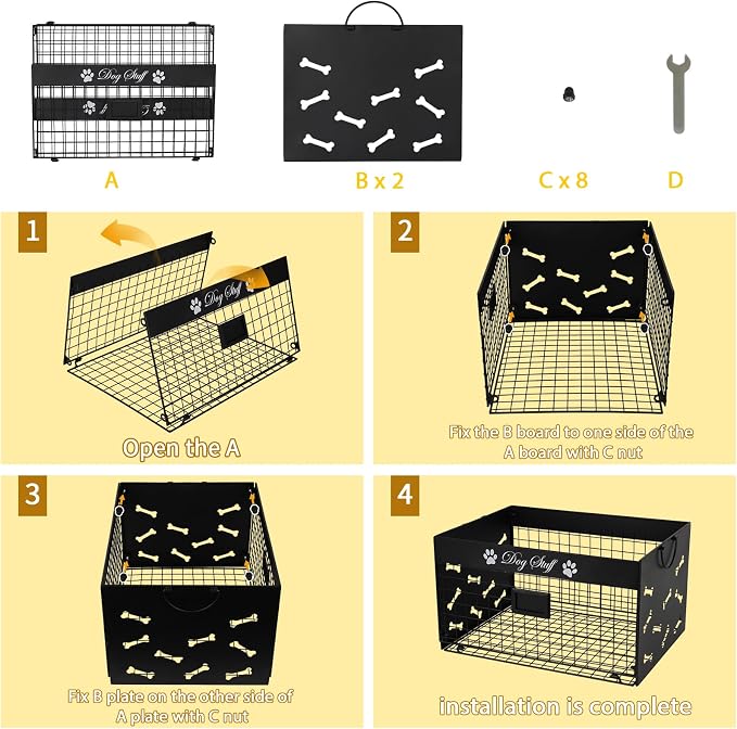 Bfttlity Dog Toy Basket Large Metal Toy Box Storage for Dogs Toys, Black | Dog Toy Bin with Handles for Living Room Storage Dogs Chew Pets Toys, Blankets, Clothes, Food