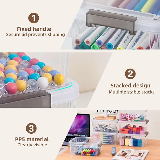 Small Storage Bins with Lids 3.2 QT Plastic Storage Containers for Organizing Stackable Clear Storage Boxes,Clear White(6 Packs)