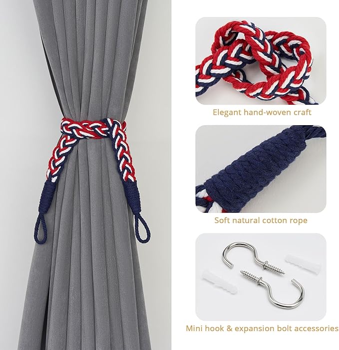 NICEEC 2 Pack Natural Cotton Rope Curtain Tiebacks Elegant Boho Style - Image 2