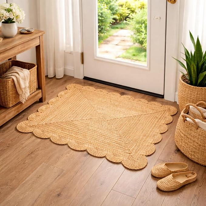 Savi Home Hand Woven Area Rug Braided Jute Scalloped Border, Decor Collection Classic Quality Made for Living Room, Kitchen, 2x3' - Natural