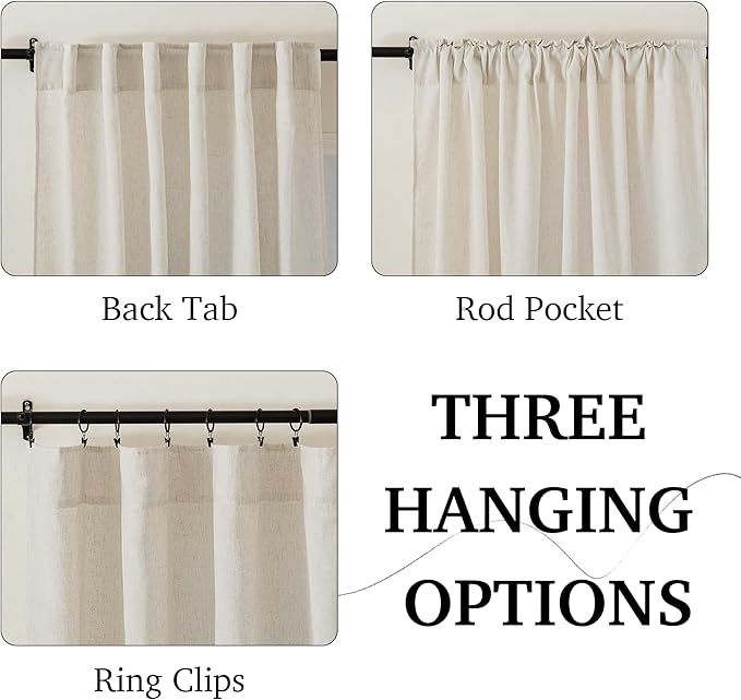 RYB HOME Bedroom Curtains Linen Sheer, Neutral Rustic Decor Light Filtering - Image 2