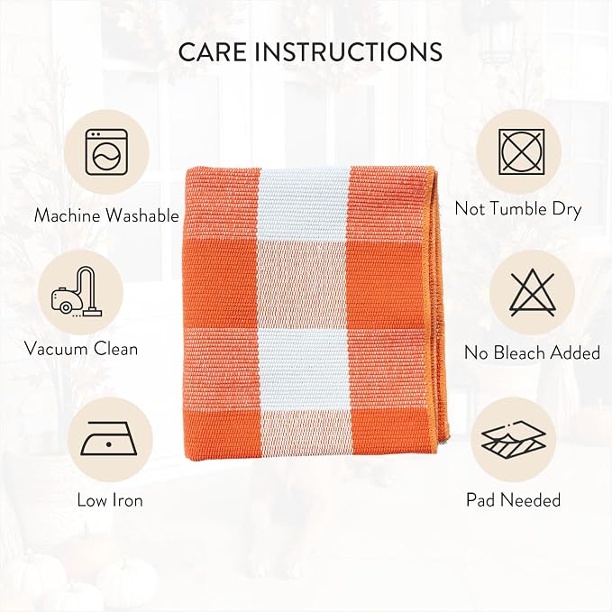 Uphome Bufflo Plaid Outdoor Rug 2'x4.3', Fall Decor Checkered Front Door Mat, Indoor Outdoor Farmhouse Porch Rug for Layered Door Mats, Washable Halloween White/Orange Runner for Patio Entryway