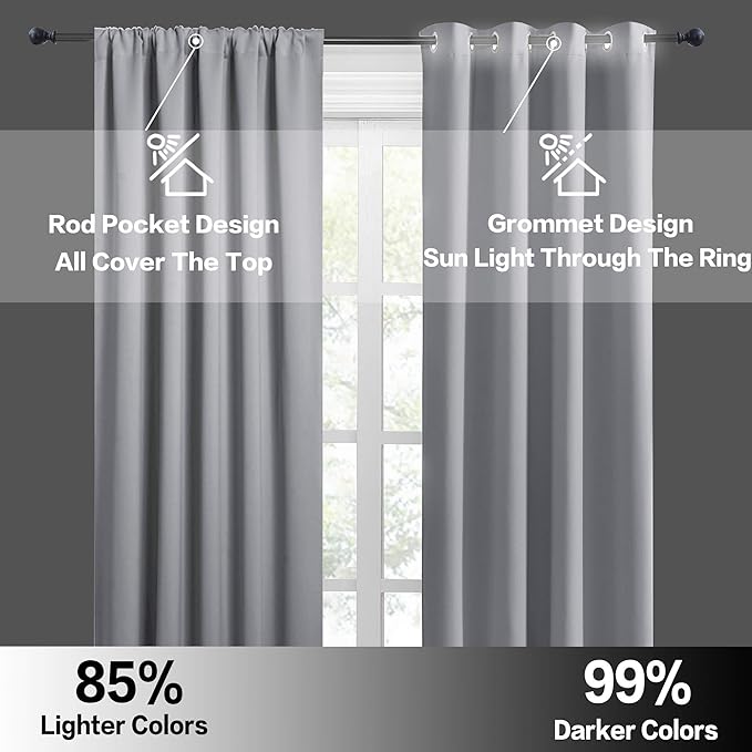 RYB HOME Blackout Curtains for Bedroom Living Room 72 inches Long, Thermal Insulated Privacy Rod Pocket Drapes for Nursery Office Home Theater, Width 34 by Length 72, Silver Grey, 2 Panels