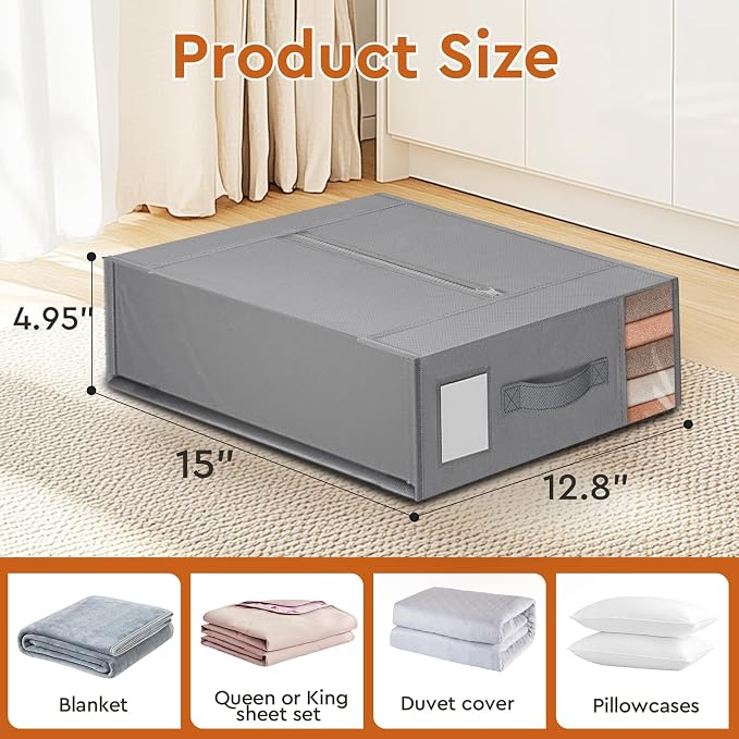 StorageTastic 6 Pack Bed Sheet Closet Organizers and Storage,Sturdy Foldable Storage Containers with Window and Label,Storage and Organization for Bedding Sheets,Duvet Covers,Blankets (Grey)