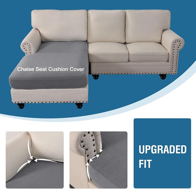 H.VERSAILTEX Sectional Couch Covers 1 Piece Chaise Slipcover L Shape Separate Cushion Couch Cover for Both Left/Right Sectional Couch (Seat Only: 1 Chaises, Dove)