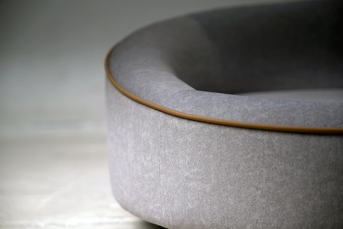 Human & Pet Shared Round Dog Bed, High Resilience Foam with Solid Pine Leg Frame, Indoor Pet Furniture(Light Grey)