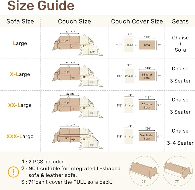 Sectional Couch Covers, 2 Pieces Washable L Shaped Couch Covers Sofa Blanket for Dogs Pet Friendly Sectional Sofa Slipcovers Furniture Covers,71"x118"+91"x134",(XXX-Large,Charcoal Gray)
