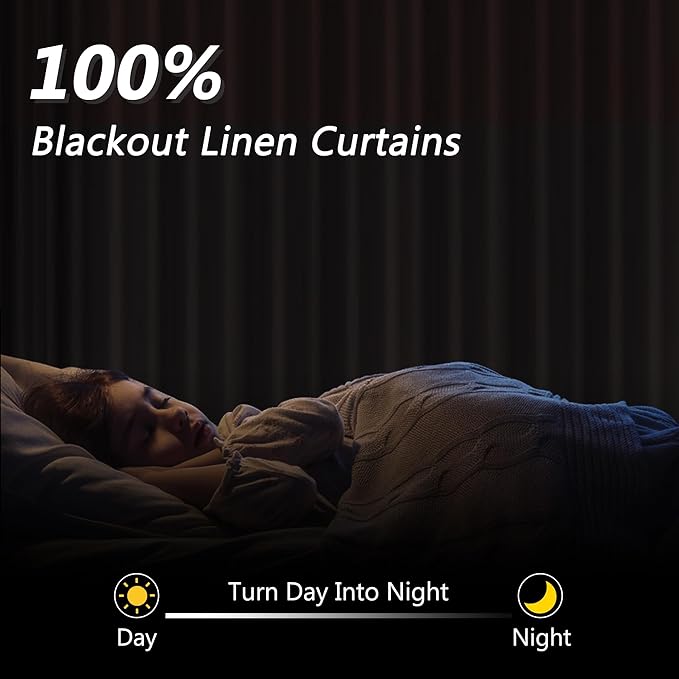 Cream 100% Blackout Linen Curtains 120 Inch Length 2 Panels Set for Living Room Bedroom Back Tab Thermal Insulated Black Out Drapes Room Darkening Farmhouse Style for Bedroom Window Curtains 52x120