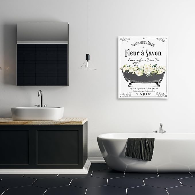 French Flower Bathtub Floral, 30 x 40 Inch Canvas Wall Art | Stupell Industries · By Lettered and Lined · Ready to hang · Bathroom to bedroom decor · Made in USA