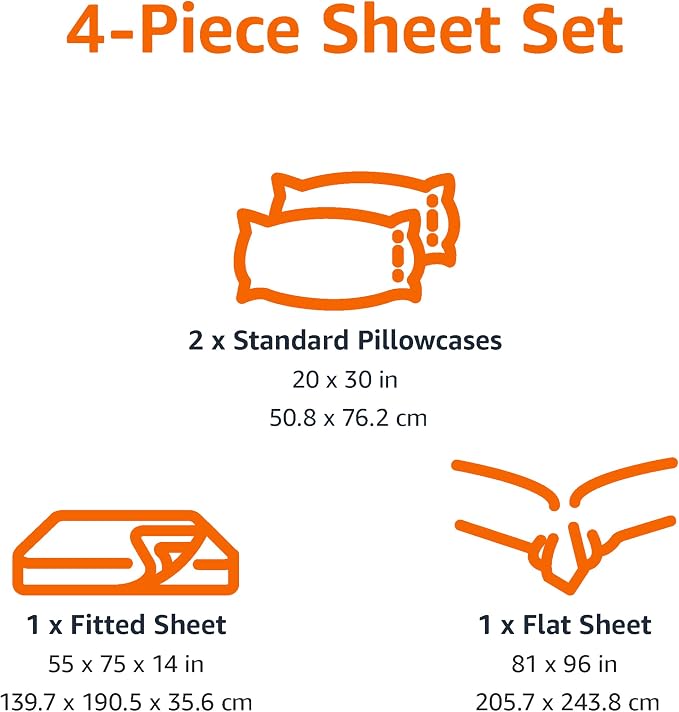 Amazon Basics Microfiber Kids' Sheet Set with Pillowcases, 4-Piece, Full, Unicorn and Rainbow