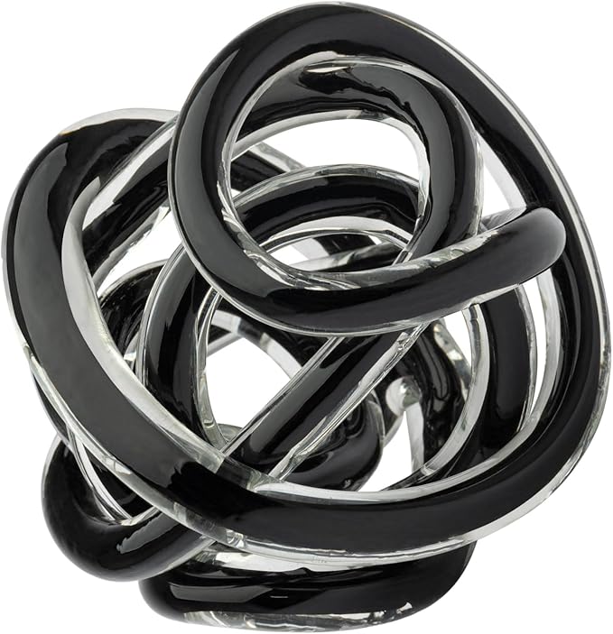 Torre & Tagus Orbit Hand Blown Glass Infinity Knot Sculpture - 4.5 Inch Glass Art Black Knot Decor Ball for Home Decor, Small Centerpiece Table Decoration for Home Interior (Solid Black)