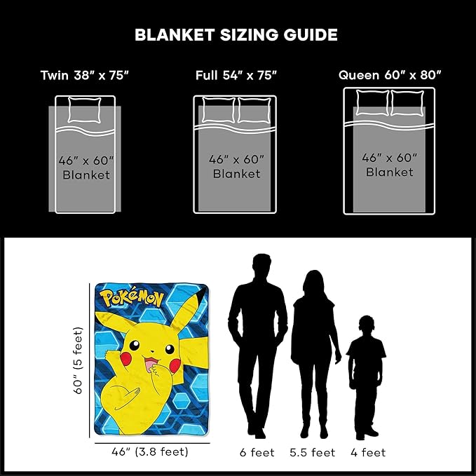 NORTHWEST Pokemon Pikachu Micro Raschel Throw Blanket, Kids Bedding, Girls and Boys, 46" x 60", Glitch Pikachu