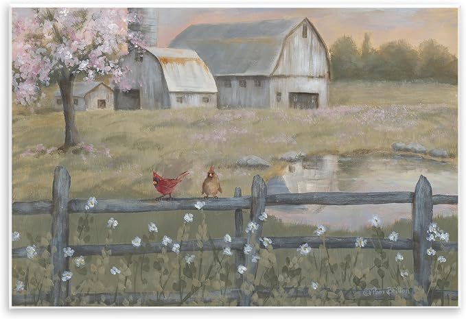 Stupell Industries 'Blossoming Trees Country Farm', Wall Plaque Art, 15 x 10 Inches, Easy to Hang and Sturdy, Made in USA, by Pam Britton | Stupell Industries | 15 x 10 Inches, Easy to Hang and Sturdy, Made in USA, by Pam Britton