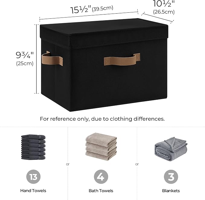 StorageWorks Fabric Storage Bins with Lids, Large Closet Storage Bins | Flip-Top Lid, 3 Handles, Collapsible, Stackable, for Clothes Blankets, Multi-Purpose, Large, Black, 2-Pack