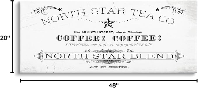 North Star Tea Coffee Vintage Sign, 20 x 48 Inch Canvas Wall Art | Stupell Industries · By Lil' Rue · Ready to hang · Great for kitchen or dining room · Made in USA