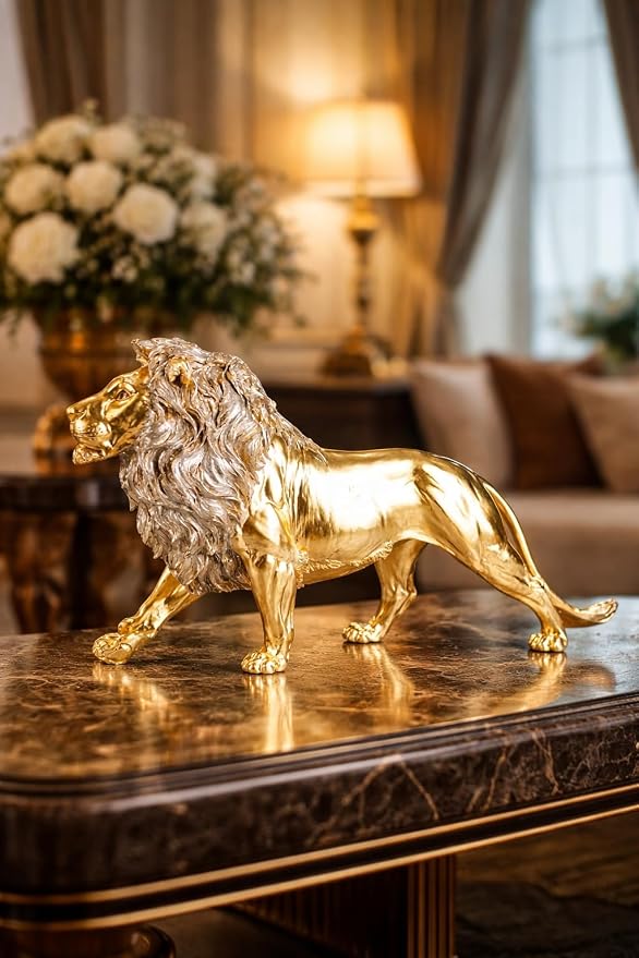 ICE Armor 23-Inch Large Gold Lion Statue – Majestic King of the Jungle Sculpture for Luxury Home Décor, Office, Entryway, Mantel & Statement Display