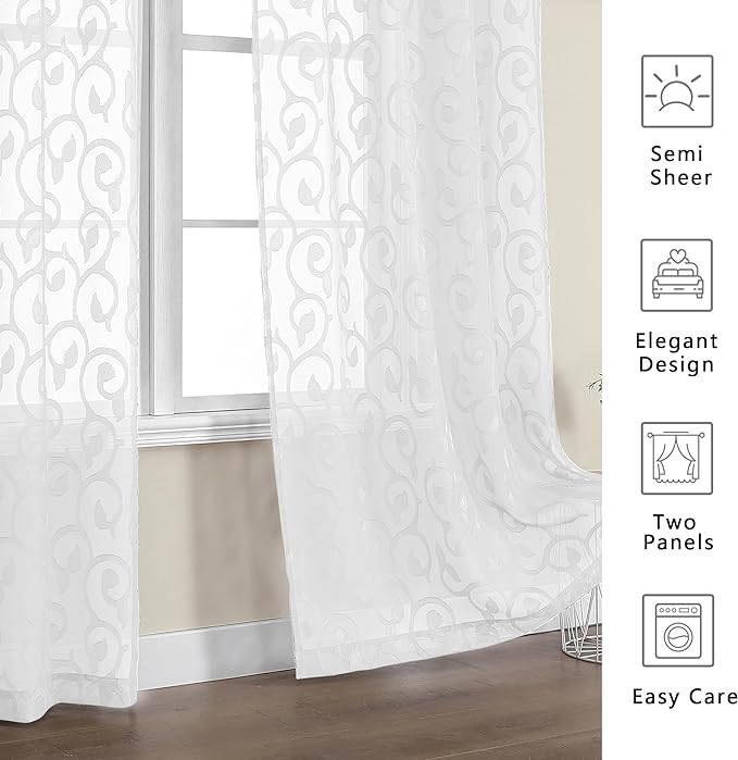 OWENIE Furman Sheer White Curtains 90 inches Long - Image 8