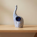 Ceramic Elephant Figurine Sculpture – Artful Room Decor Accent, Shelf, Desk, or Mantel Placement, Boho Home Decor Detail with Symbolic Charm – 8", Blue and White Finish